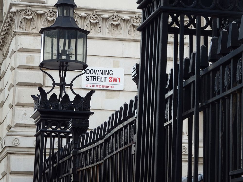 Downing street road sign. Free public domain CC0 photo.