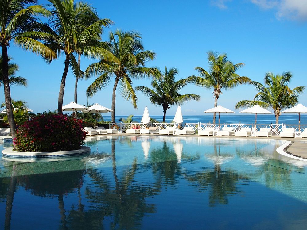 Mauritius beach side resort pool. Free public domain CC0 photo.