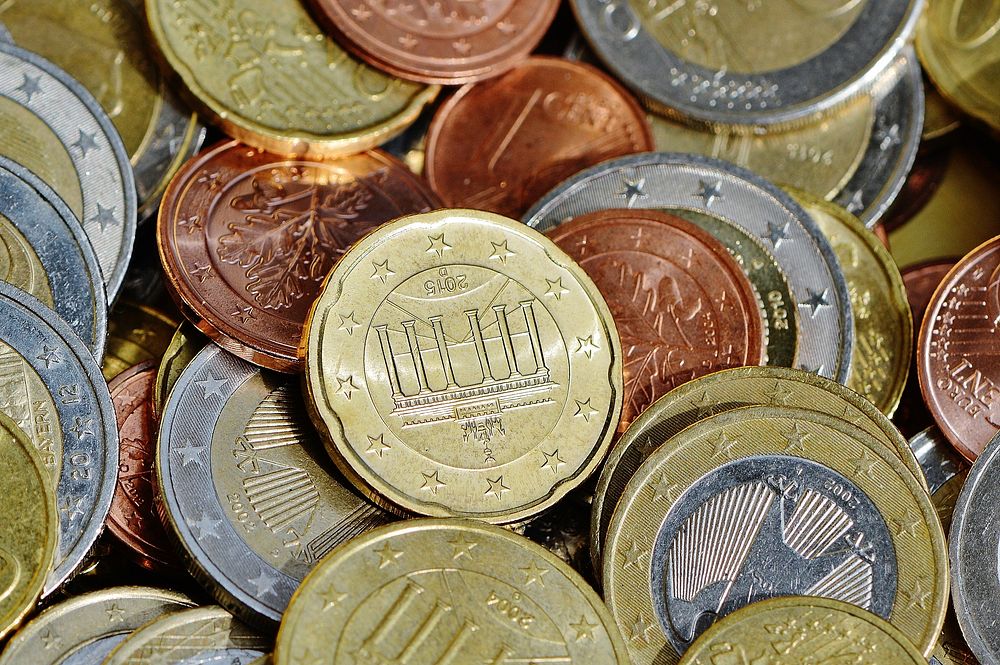 Euro coins, money & banking. Free public domain CC0 image.