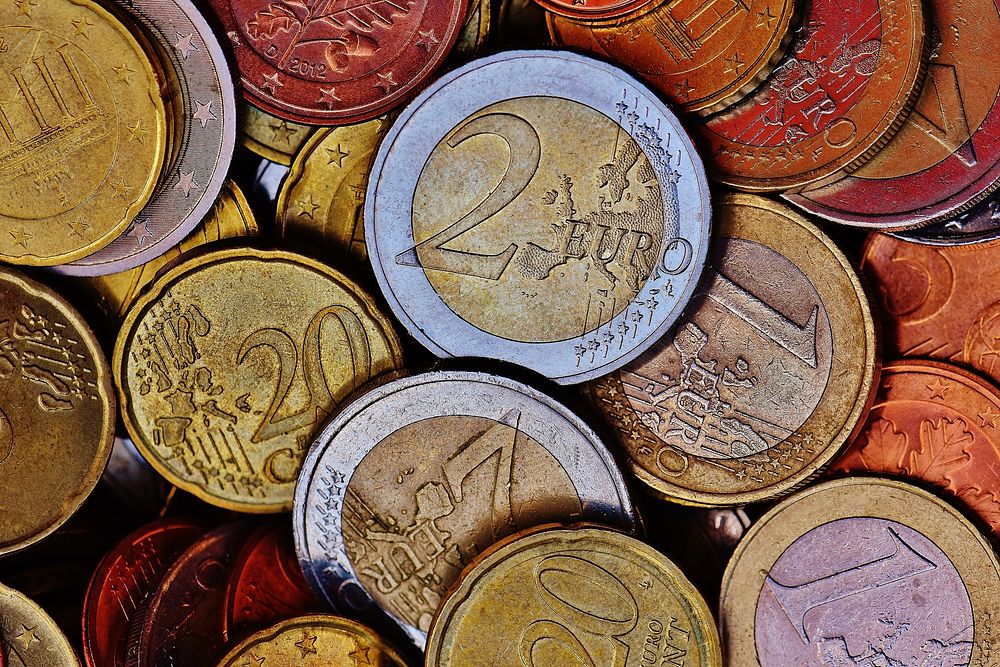 Euro coins, money & banking. Free public domain CC0 image.