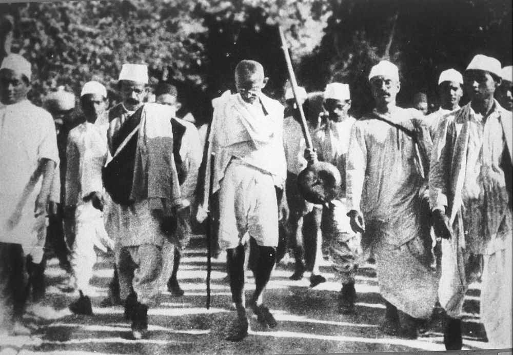 Gandhi walking with Muslims, India - unknown date