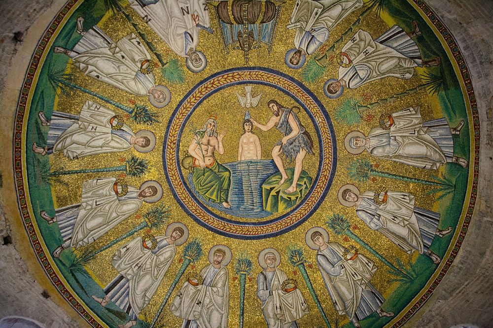 Arian Bapistry ceiling mosaic in Ravenna. Free public domain CC0 image.