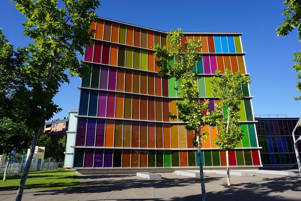 Colorful building windows. Free public domain CC0 photo.