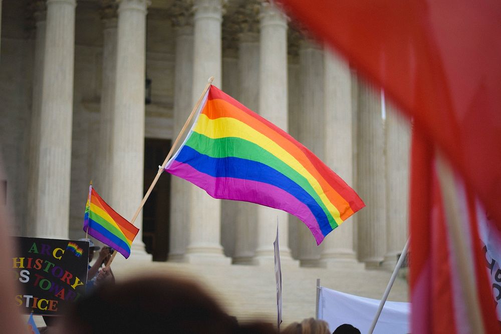 LGBTQ flag in pride march, Free public domain CC0 photo
