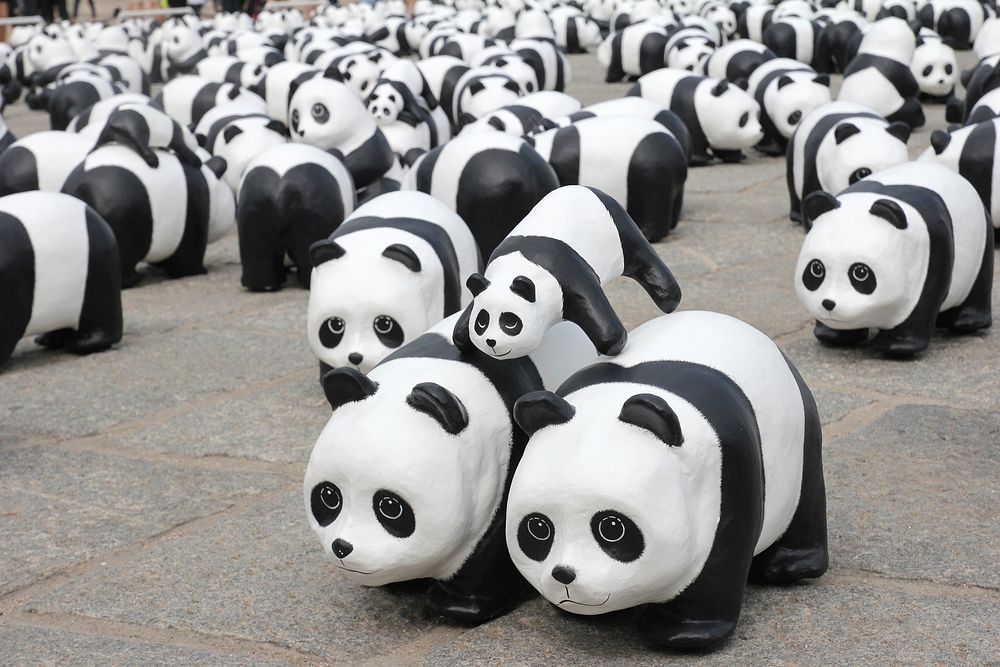 Cute panda bear sculptures. Free public domain CC0 photo.