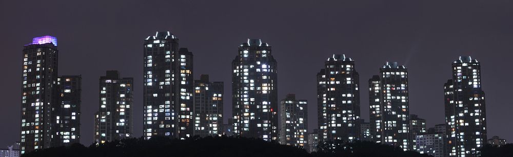 City at night with skyscrapers. Free public domain CC0 photo.