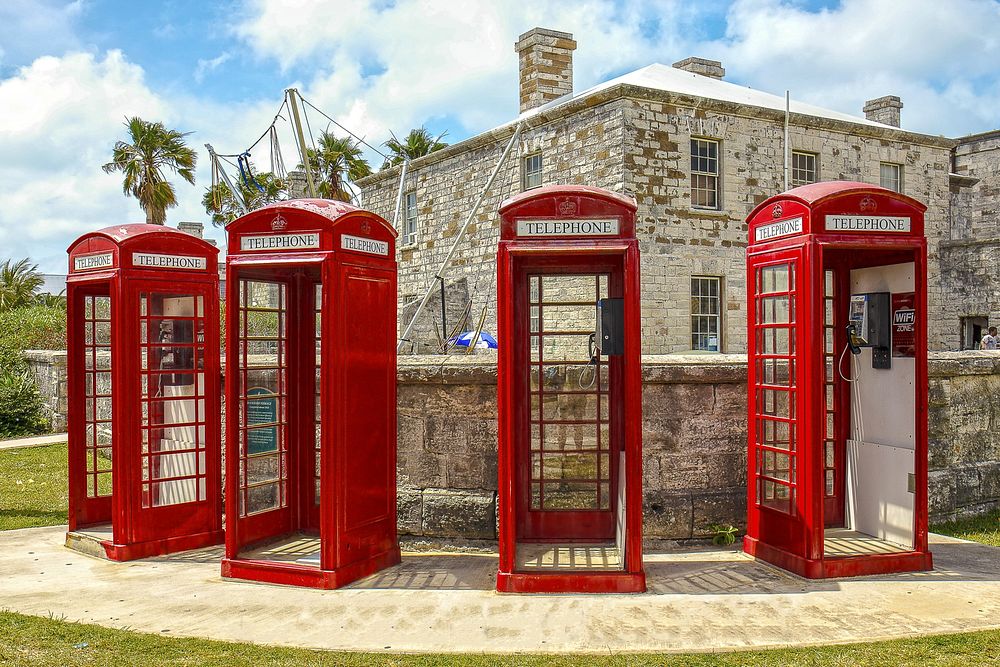 Phone booths in Bermuda. Free public domain CC0 photo.