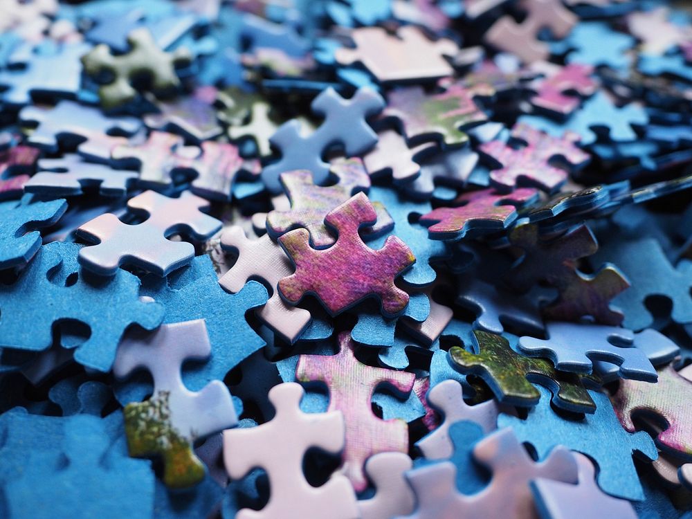 Blue jigsaw puzzle. Free public domain CC0 image.