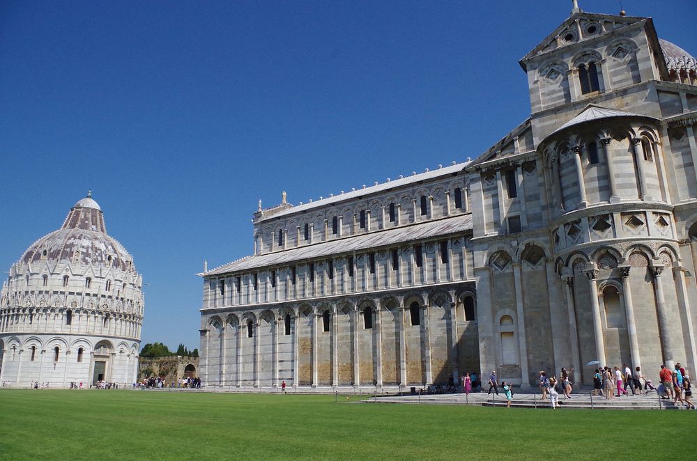 Historical church architecture by the Leaning Tower of Pisa. Free public domain CC0 image.