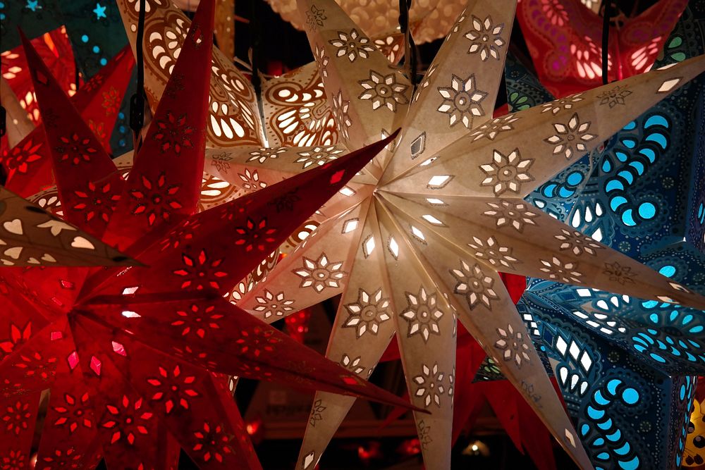 Colorful Christmas star lamps. Free public domain CC0 image.