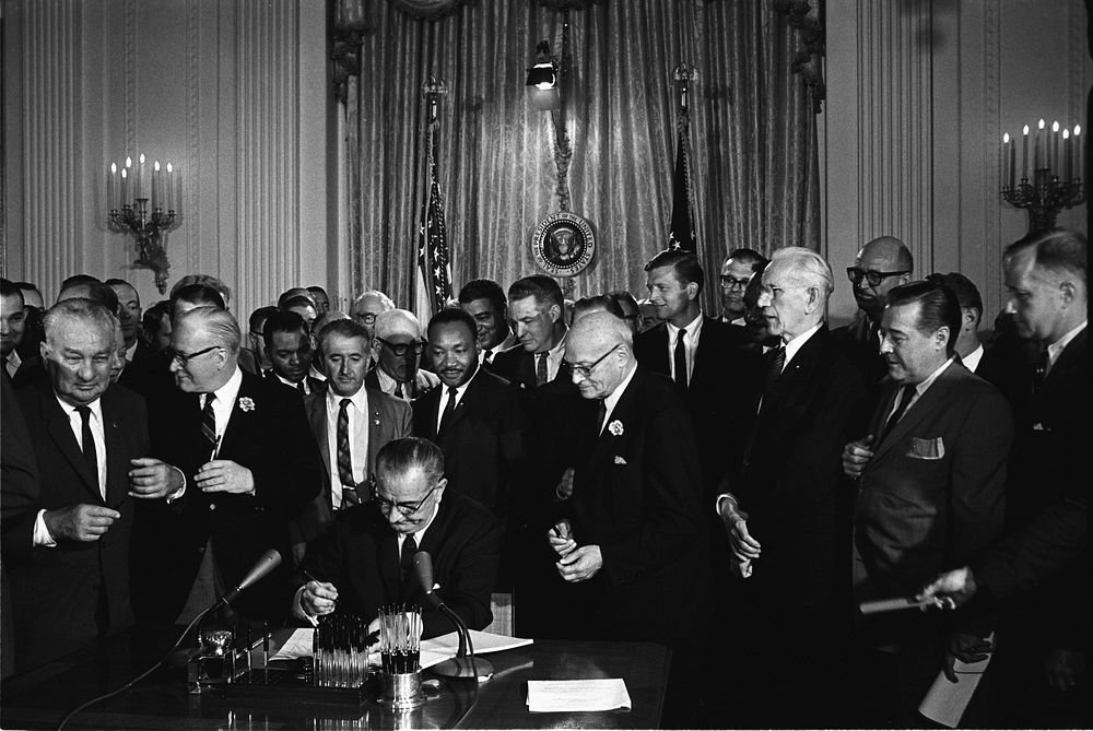 The Civil Rights Act signed by president Lyndon B. Johnson and martin Luther King, Washington DC, USA - 2 July 1964