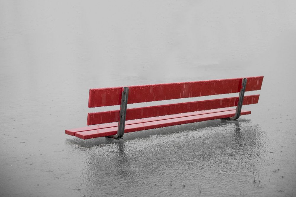 Park bench in flood. Free public domain CC0 photo