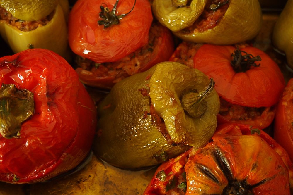 Closeup on stuffed peppers. Free public domain CC0 image.