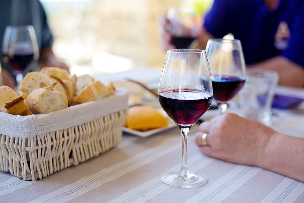 Red wine at restaurant, food image. Free public domain CC0 photo.