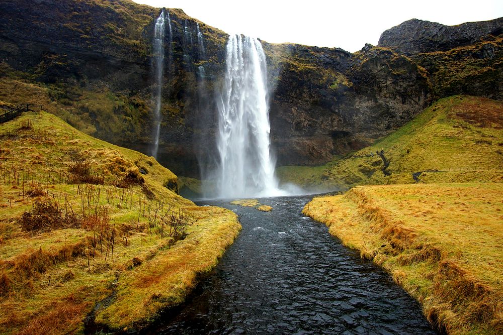 Seljalandsfoss waterfall in iceland. Free public domain CC0 image.