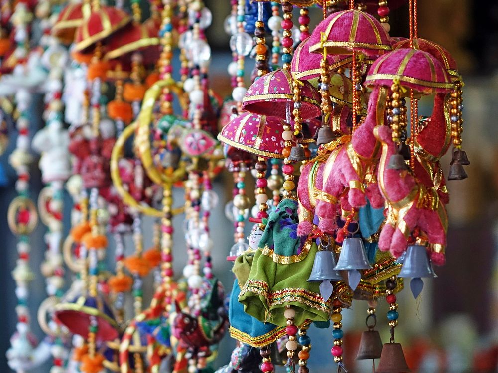 Colorful hanging home decor display. Free public domain CC0 image.