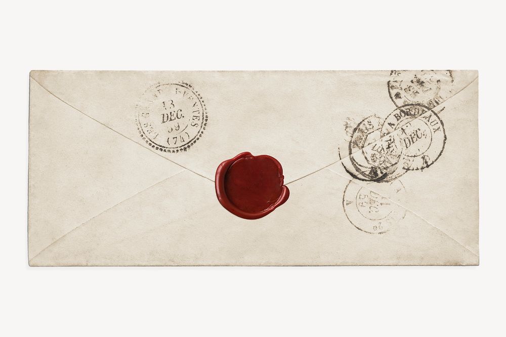 Vintage envelope with red wax seal collage element psd 