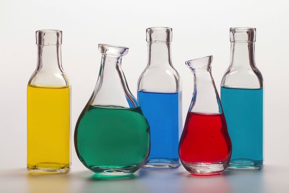 Colorful water in glass bottle. Free public domain CC0 image.