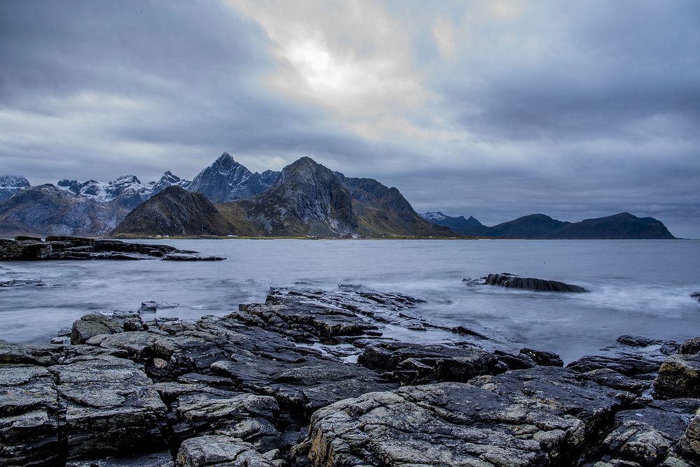 Lofoten mountain and sea scenery. Free public domain CC0 photo.