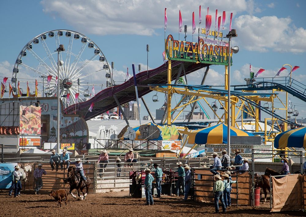 Carnival rides in Phoenix at the annual Arizona State Fair, which has been held since 1884, eighteen years before statehood…