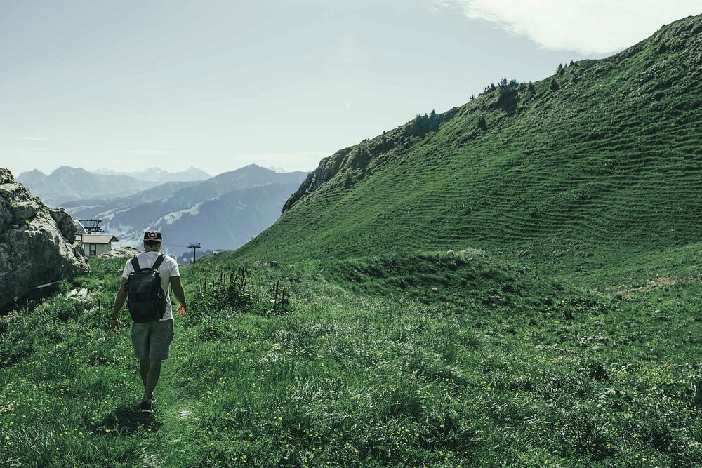 Hiking Green Hills of the Swiss Alps 