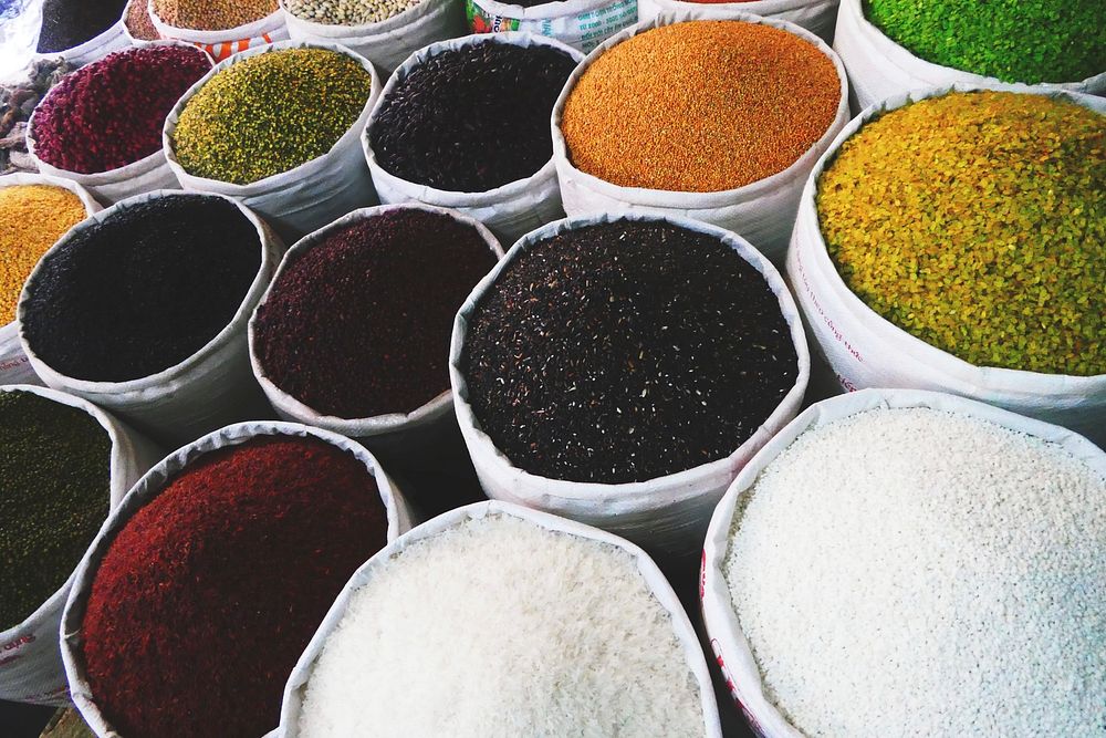 Free mix curry spices in market display photo, public domain food CC0 image.