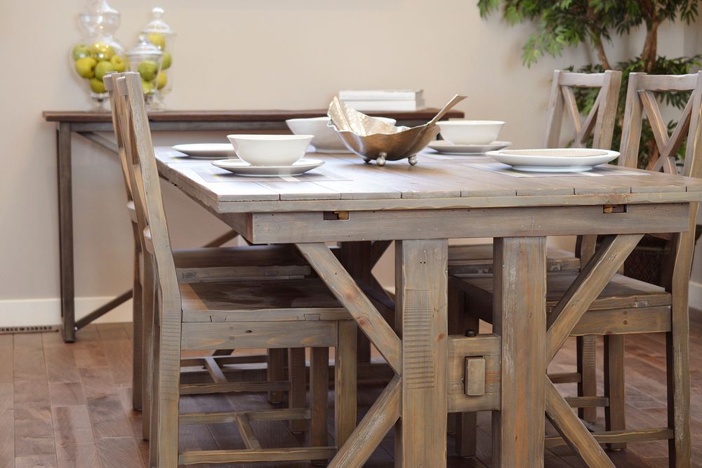 Free wooden dining table image, public domain interior design CC0 photo.