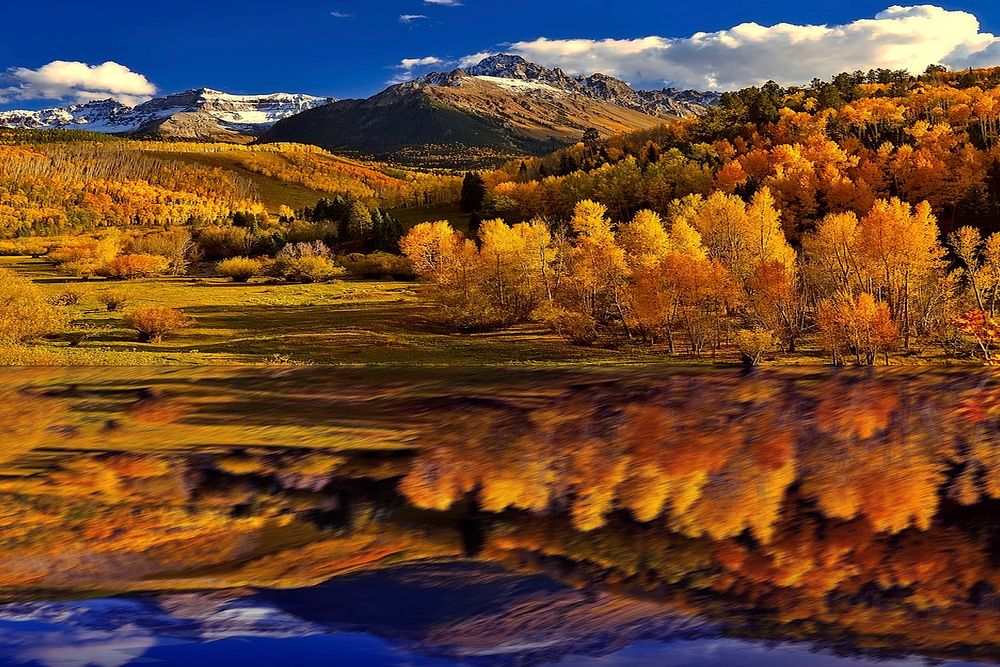 Free autumn forest by the water photo, public domain nature CC0 image.