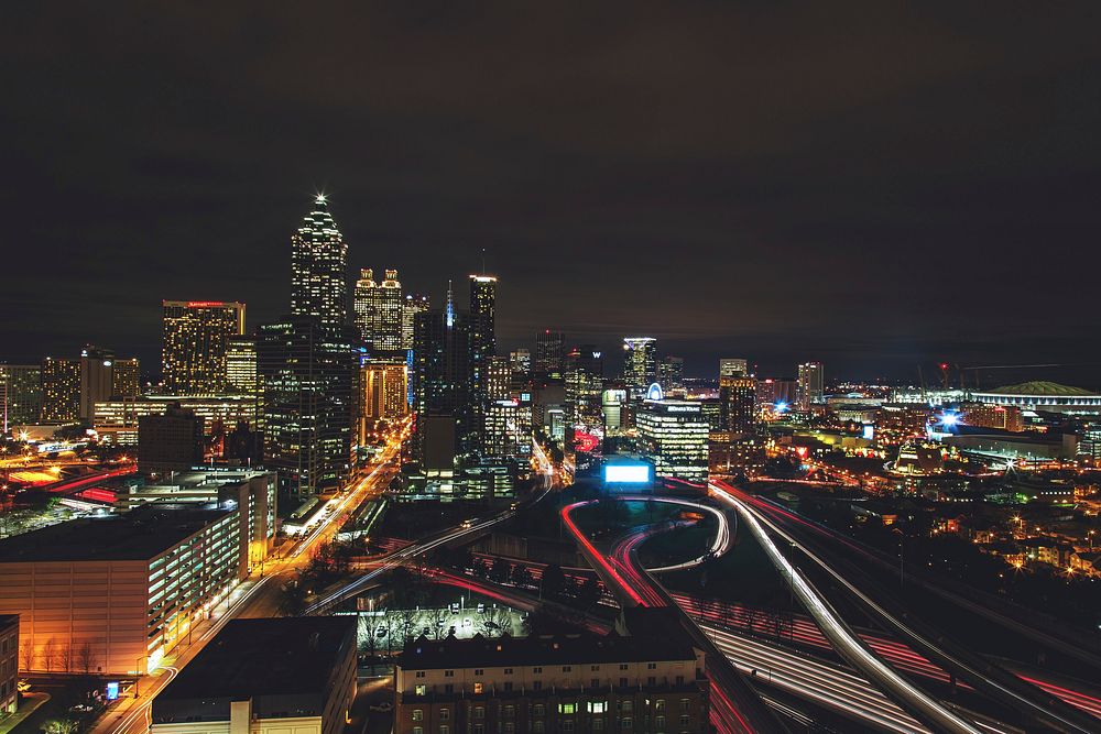 Free city road in motion at night image, public domain CC0 photo.