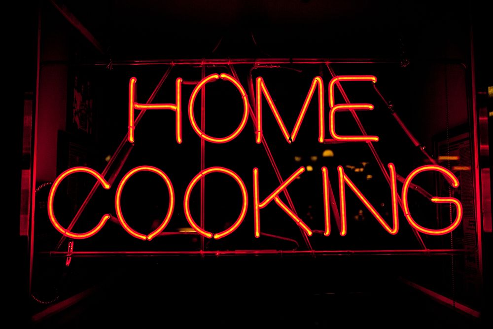 Free home cooking neon sign image, public domain CC0 photo.