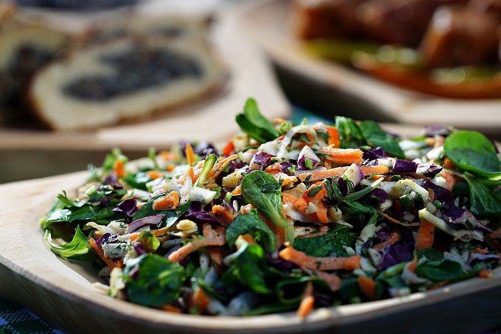 Free salad dish in plate close up photo, public domain vegetables CC0 image.