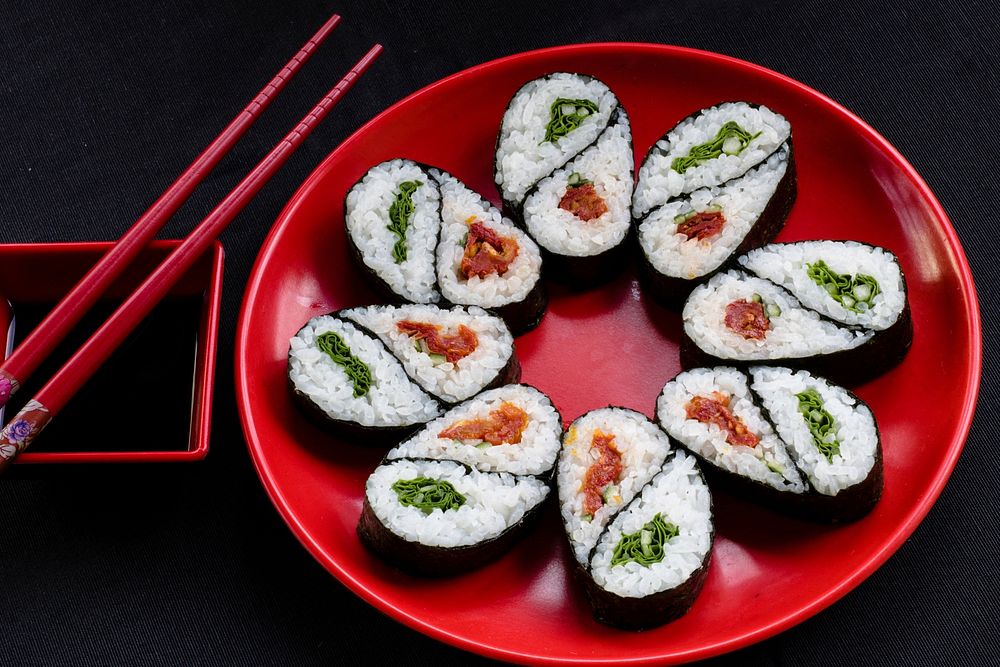 Sushi on Red Plate 