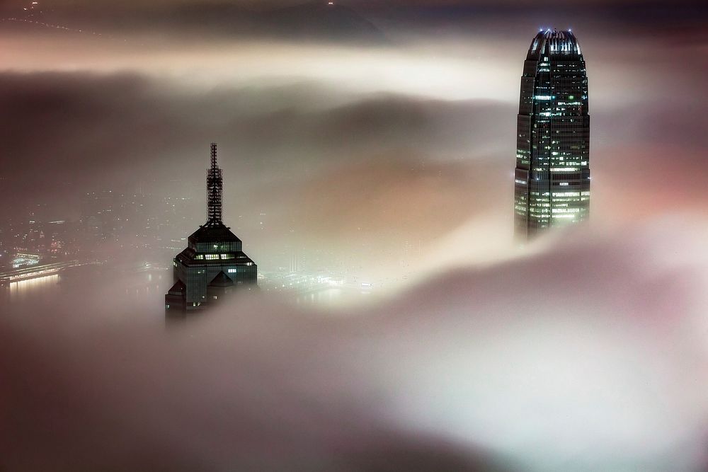 Free cloudy Hong Kong city skyscraper image, public domain urban CC0 photo.