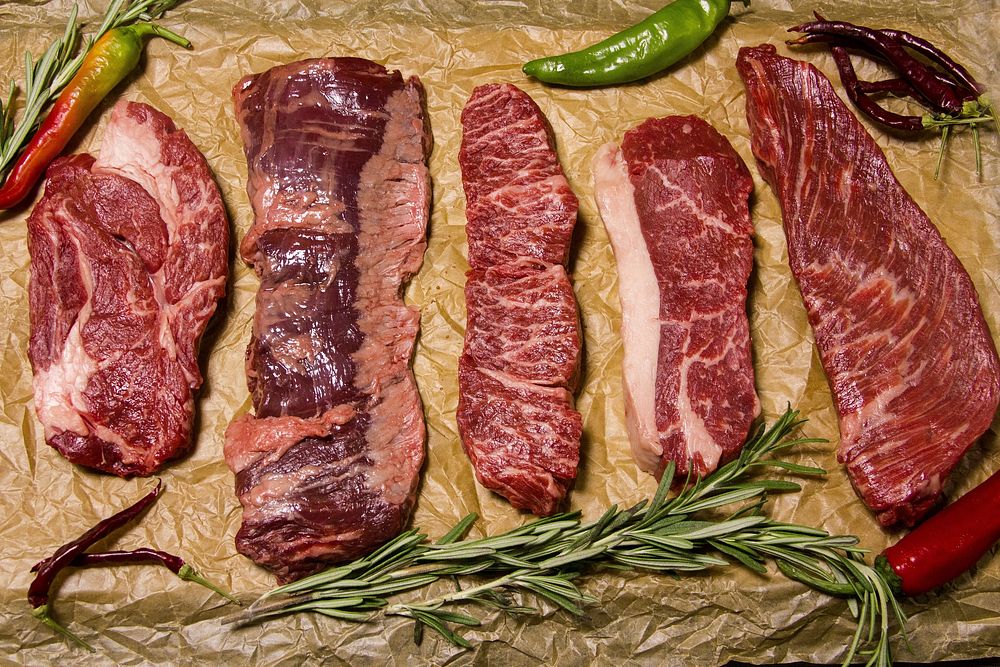 Free raw meat steaks image, public domain food CC0 photo.