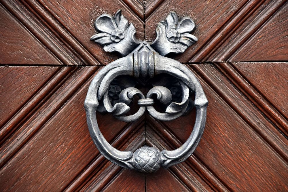 Free antique silver doorknocker photo, public domain door CC0 image.