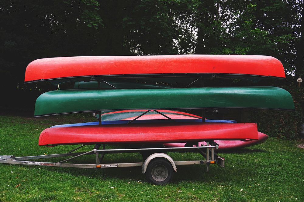 Free canoes on trolley image, public domain CC0 photo.