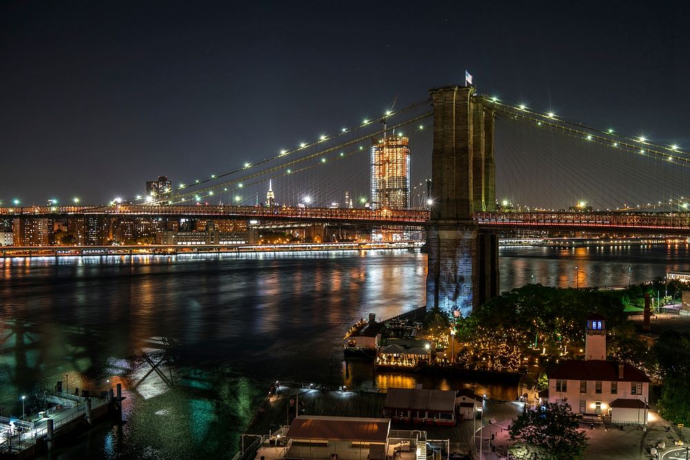 Free Brooklyn bridge at night public domain CC0 photo.