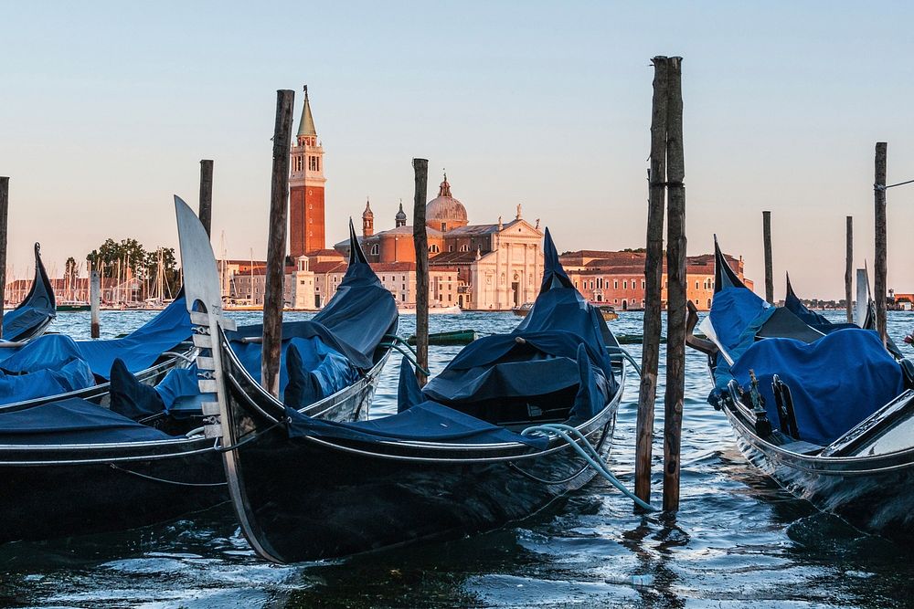 Free gondola moored at dock in Venice, Italy image, public domain CC0 photo.