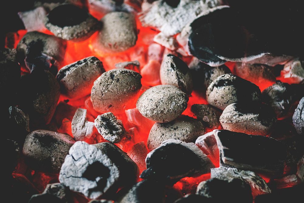 Free glowing coals in a barbeque grill photo, public domain CC0 image.