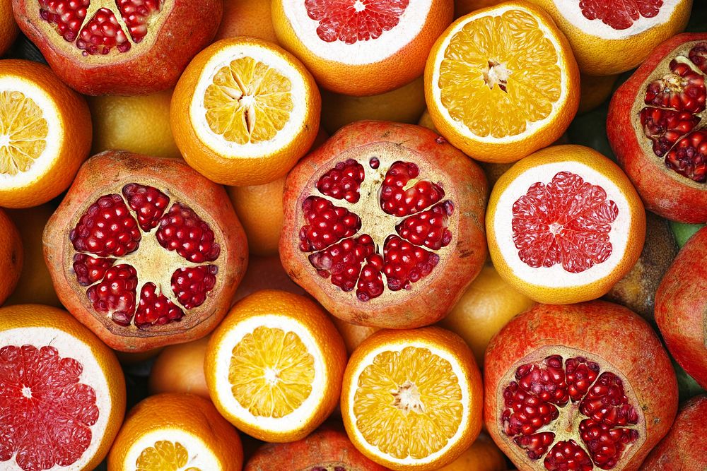 Free pomegranate & oranges image, public domain fruit CC0 photo.