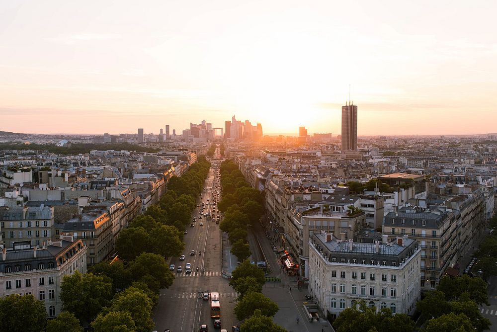 Aerial City Sunset, free public domain CC0 photo.