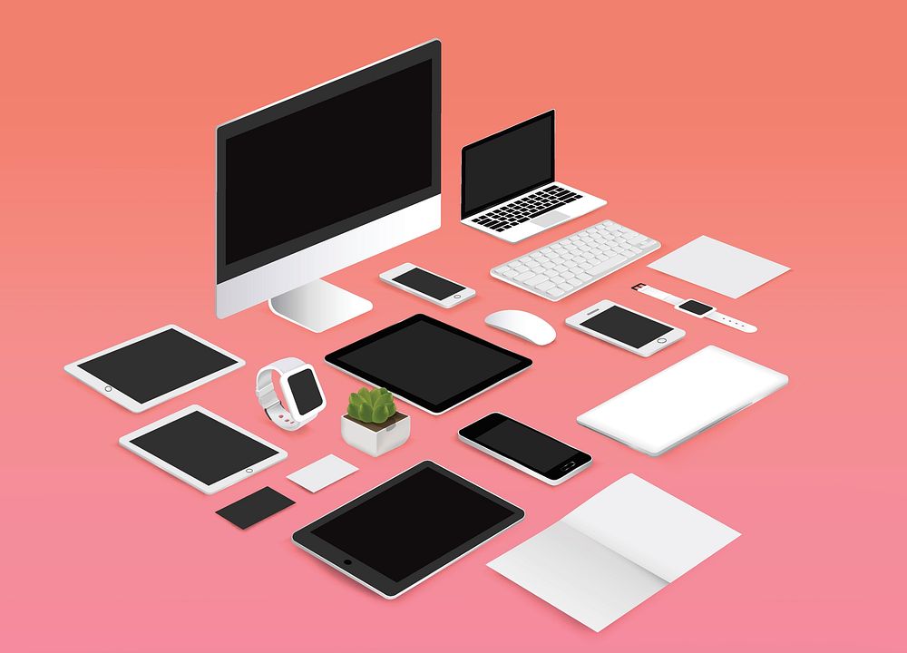Office mockup set collection vector illustration on red background