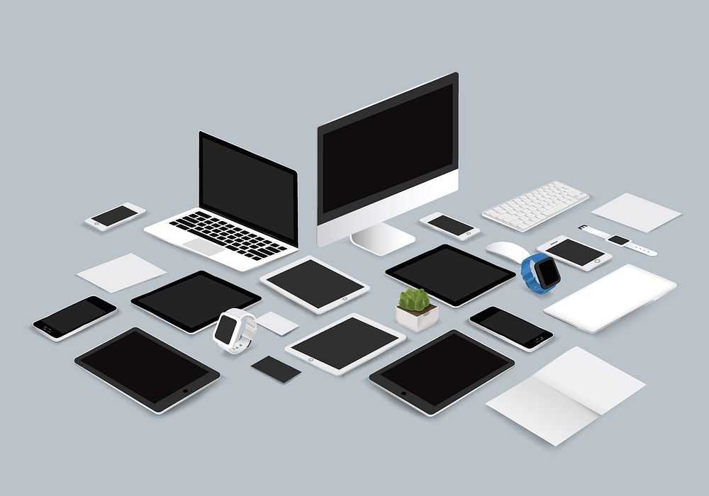 Office mockup set collection vector illustration on gray background