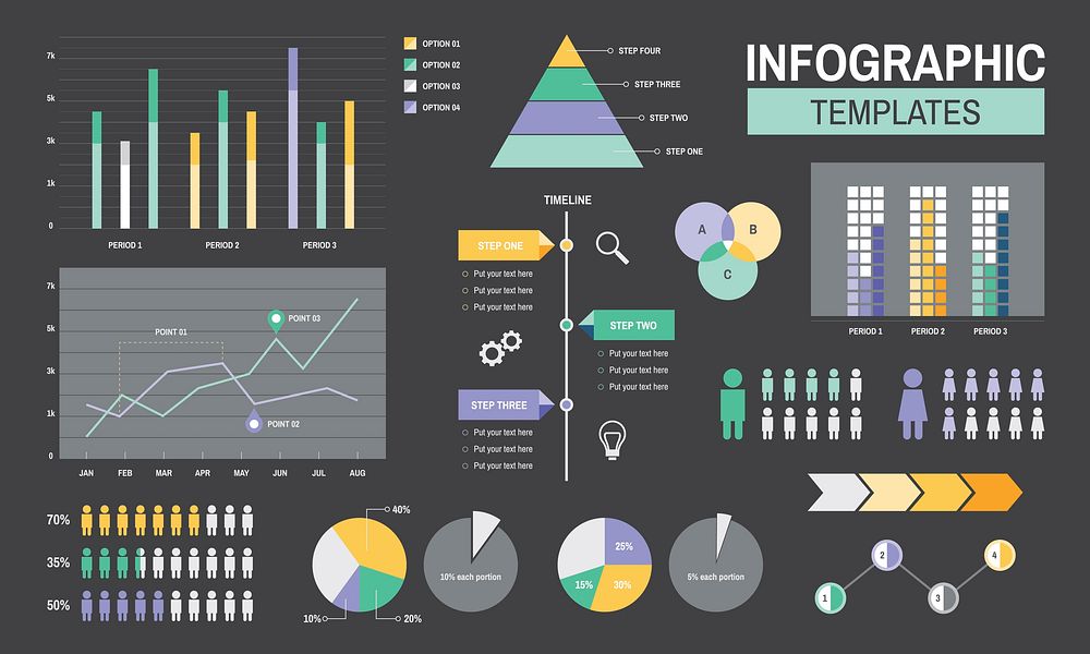 Infographic templates progress analysis charts graph illustration