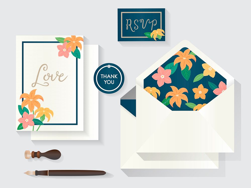 Invitation cards and envelopes set illustration