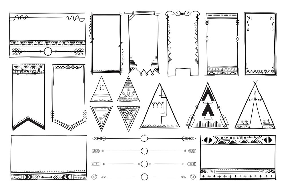 Doodle hand drawn psd ornamental bohemian style set