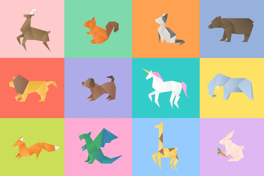 Geometric animals psd paper craft cut out set