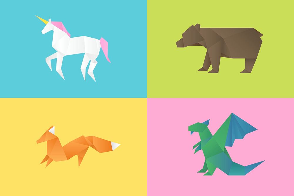 Cute animals craft psd geometric cut out collection