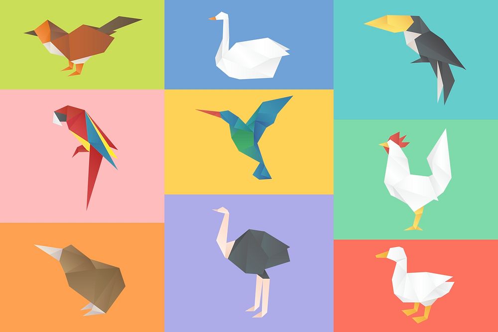 Geometric paper craft psd birds cut out collection