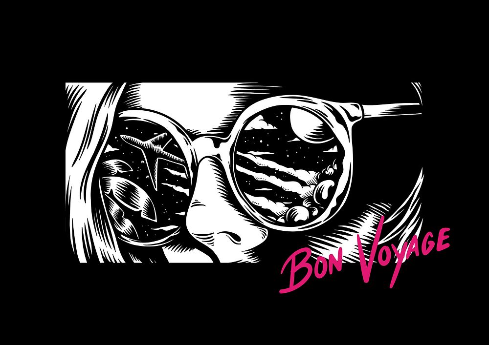 Vector of an person wearing glasses with the word Bon voyage